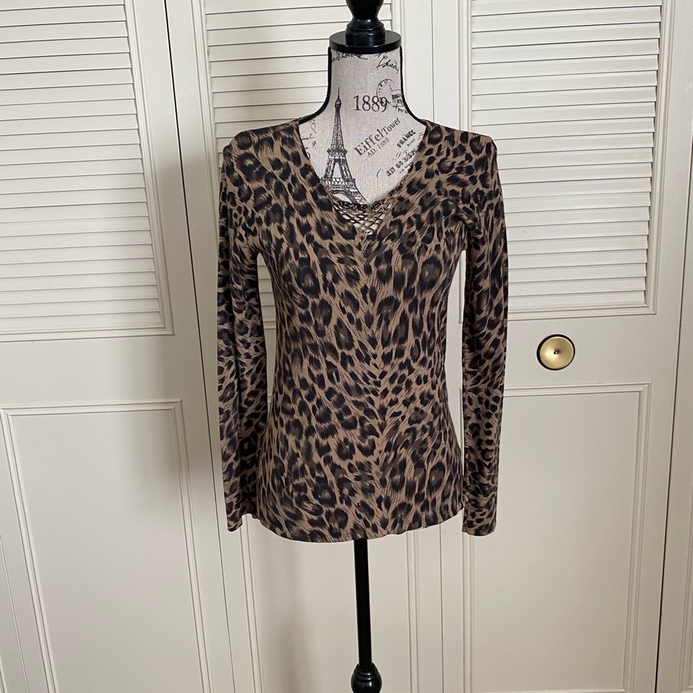 Alfani Brown Leopard animal Print long sleeve Top size small